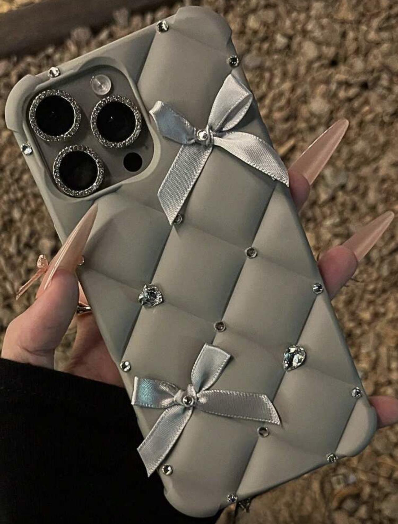 Argyle Pattern Luxury Glitter Bow Quilted